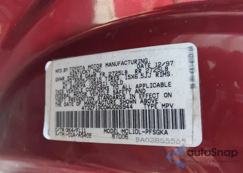 1998 Toyota Sienna Le из США, поврежденный, VIN 4T3ZF13C0WU026944